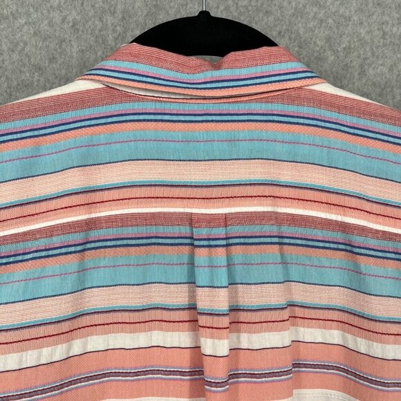 Talbots Classic Casual Button Up Shirt Size XL Sunset Stripe Serape Pink Blue - Picture 5 of 11